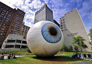 Sculpture, Eye, by Tony Tasset, Art Loop 2010, Pritzker Park, Chicago, Illinois, United States of America, USA