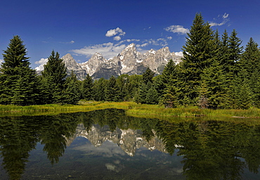 Snake river, Schwabacher Landing, with Teton Range mountain range, Grand Teton National Park, Wyoming, USA, North America