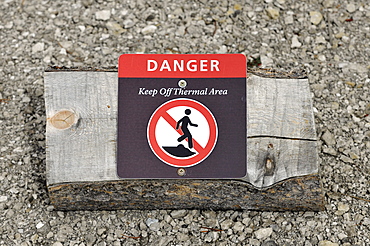 Prohibition sign, geothermal springs, geysers, Yellowstone National Park, Wyoming, United States of America, USA