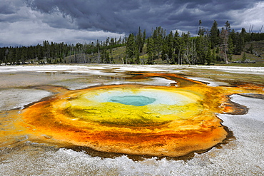 Chromatic Pool Geyser, stormy atmosphere, Upper Geyser Basin, geothermal springs in Yellowstone National Park, Wyoming, United States of America, USA