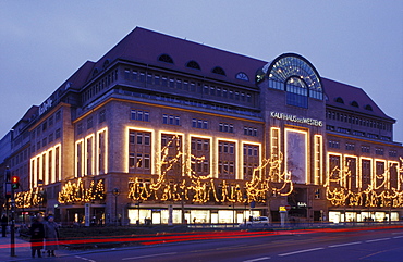 KaDeWe department store with Christmas lights, prestigious department store, the largest department store in Berlin, Wittenberg Platz, Schoeneberg, Berlin, Germany, Europe