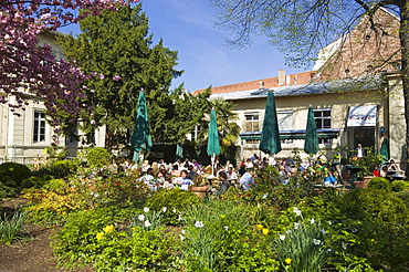 Cafe in the main pedestrian street of the historic town centre, Heidelberg, Neckar, Palatinate, Baden-Wuerttemberg, Germany, Europe