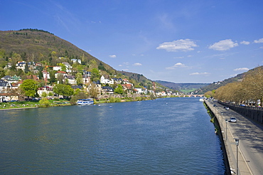 Neckar River with the Neuenheim district, Heidelberg, Palatinate, Baden-Wuerttemberg, Germany, Europe