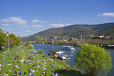 Cityscape with Neckar River, Heidelberg, Palatinate, Baden-Wuerttemberg, Germany, Europe