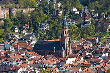 City view seen from Philosophers' Walk, Heidelberg, Neckar, Palatinate, Baden-Wuerttemberg, Germany, Europe