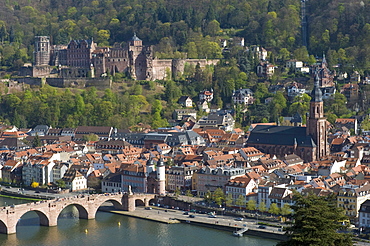 City view seen from Philosophers' Walk, Heidelberg, Neckar, Palatinate, Baden-Wuerttemberg, Germany, Europe