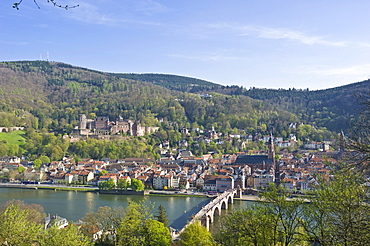 City view seen from Philosophers' Walk, Heidelberg, Neckar, Palatinate, Baden-Wuerttemberg, Germany, Europe