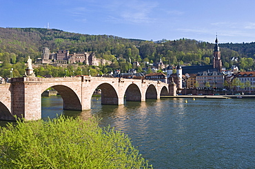 Cityscape with Old Bridge or Karl-Theodor Bridge, Heidelberg, Neckar, Palatinate, Baden-Wuerttemberg, Germany, Europe