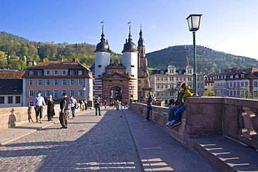 Old Bridge and Old Bridge Gate, Karl-Theodor Bridge, Heidelberg, Neckar, Palatinate, Baden-Wuerttemberg, Germany, Europe