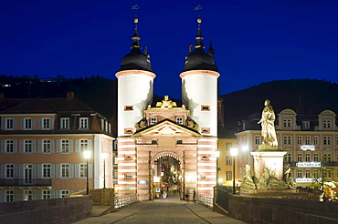 Old Bridge and Old Bridge Gate, Karl-Theodor Bridge, Heidelberg, Neckar, Palatinate, Baden-Wuerttemberg, Germany, Europe