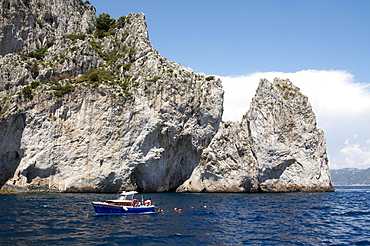 Boat on the east coast of the island of Capri, Italy, Europe