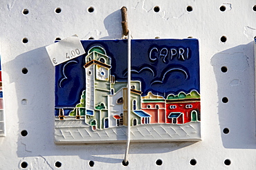 Ceramic tile with a Capri motif, souvenir, Capri, island of Capri, Italy, Europe