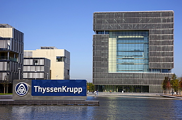 The cube-shaped Q1 building, newly built ThyssenKrupp AG headquarters in the west of Essen, in the so-called Krupp-Guertel area, Essen, North Rhine-Westphalia, Germany, Europe