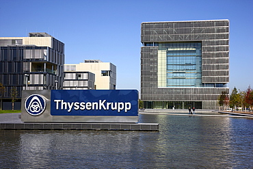 The cube-shaped Q1 building, newly built ThyssenKrupp AG headquarters in the west of Essen, in the so-called Krupp-Guertel area, Essen, North Rhine-Westphalia, Germany, Europe