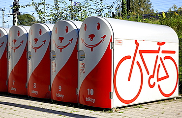 Bikey, bicycle lockers for hire for safe parking of bicycles, Bottrop, North Rhine-Westphalia, Germany, Europe