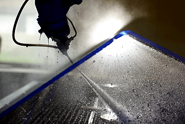 Water jet technology, precise technology for cutting metal with a high pressure water jet, where an abrasive material is added to the water, Waterjet company, Aarwangen, Switzerland, Europe