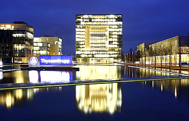 Cube-shaped building Q1, Thyssen Krupp headquarters, the heart of the ThyssenKrupp Quarter, Kruppguertel, Essen, North Rhine-Westphalia, Germany, Europe