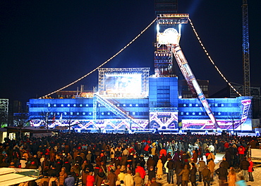 Final event of Ruhr2010, capital of culture year, former mine Zeche Nordstern is illuminated as a ship, live show, Gelsenkirchen, North Rhine-Westphalia, Germany, Europe