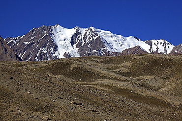 Glaciated mountain peaks with Yashikul Lake, Pamir, Tajikistan, Central Asia