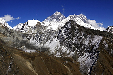 Mount Everest, Mt. Nuptse, left, and Mt. Lhotse, right, from the Gokyo Ri, Khumbu, Sagarmatha National Park, Nepal, Asia