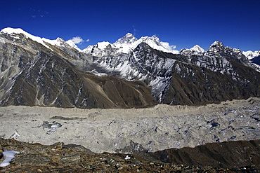 Ngozumpa Glacier with Everest massif from Gokyo Ri, Khumbu, Sagarmatha National Park, Nepal, Asia