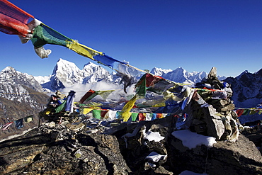 Prayer flags on Mt. Gokyo Ri, Khumbu, Sagarmatha National Park, Nepal, Asia