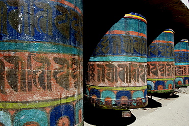 Prayer wheels at the Buddhist monastery of Namsche Basar, Khumbu, Sagarmatha National Park, Nepal, Asia