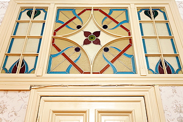 Art Nouveau window over a door, former home of silent film star Asta Nielsen, today Pension Funk, Fasanenstrasse, Charlottenburg district, Berlin, Germany, Europe