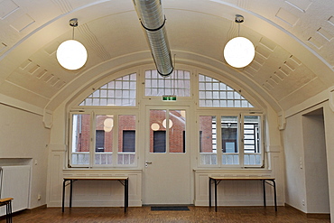 Disused Suedbahnhof railway station, built in 1908, ticket office, restored, Krefeld, North Rhine-Westphalia, Germany, Europe