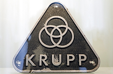 Historic Krupp badge with the Krupp symbol, three rings, Villa Huegel mansion, Baldeney district, Essen, North Rhine-Westphalia, Germany, Europe