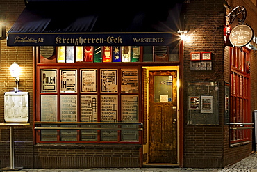 Kreuzherren-Eck pub, fully licenced, art bar of the 50s, stained-glass windows by Guenter Grote, Ratinger Strasse street, historic district, Duesseldorf, North Rhine-Westphalia, Germany, Europe