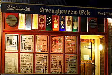 Kreuzherren-Eck pub, fully licenced, art bar of the 50s, stained-glass windows by Guenter Grote, Ratinger Strasse street, historic district, Duesseldorf, North Rhine-Westphalia, Germany, Europe