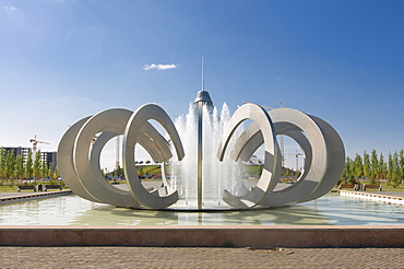 Fountains at the Khan Shatyry Entertainment Center, landmark of Astana, Kazakhstan, Central Asia