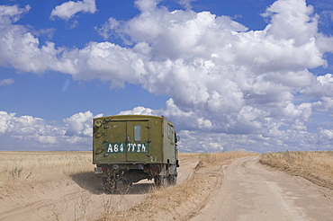 Truck in the steppe, Tamagaly Das, Kazakhstan, Central Asia