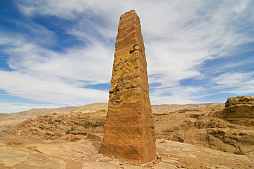 Obelisk above the ruins of the city of Petra, Jordan, Middle East