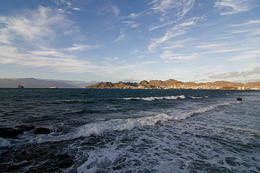 Beach of San Vicente with a view to the city, Mindelo, Cabo Verde, Cape Verde, Africa