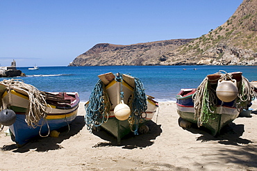 Fishing boats on beach of Tarrafal, Santiago, Cabo Verde, Cape Verde, Africa