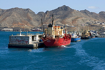 Cargo ships in the harbor, San Vincente, Cabo Verde, Cape Verde, Africa