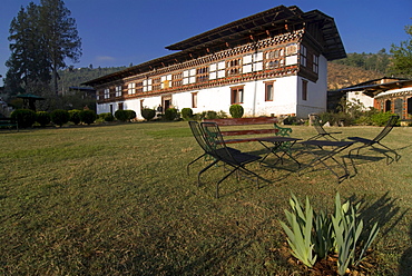 Buddhist buildings, formerly a Tsong, now luxury hotel in Paro, Bhutan, Asia