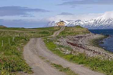 Path leading to house, Eyjafjoerdur, Iceland, Europe