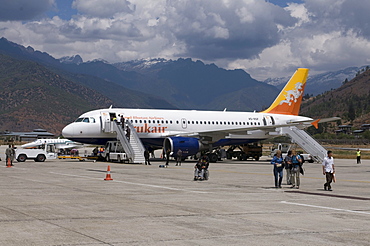 Airplane at airport, Paro, Bhutan, Asia