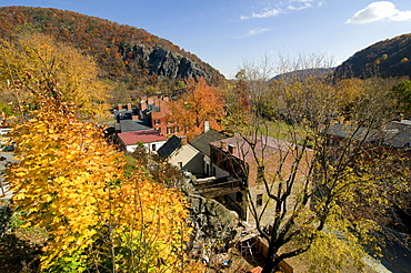 Little houses in Harpers Ferry, surrounded by trees, Maryland, United States of America, USA