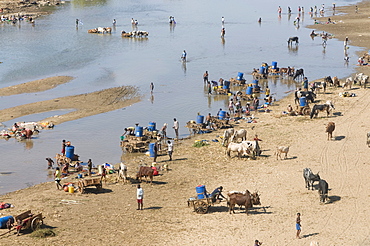 People fetching drinking water from the Mandrare river, Madagascar, Africa