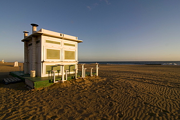 A closed beach restaurant on the beach of Maspalomas, Gran Canaria, Canary Islands, Spain, Europe