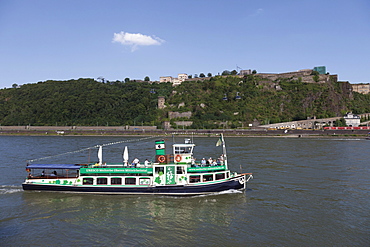 Ship on the Rhine river, Koblenz, North Rhine-Westphalia, Germany, Europe