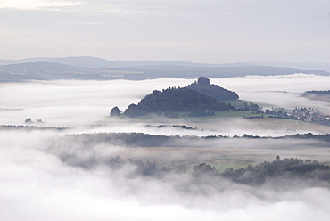 View of the Elbe Valley from the Gratweg ridge trail, Saechsische Schweiz, Saxon Switzerland, Elbe Sandstone Mountains, Saxony, Germany, Europe