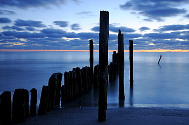 Groynes on a beach near Juliusruh, Rugia island, Mecklenburg-Western Pomerania, Germany, Europe