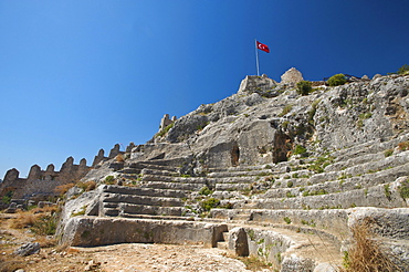 Theatre at the castle of Kale, Simena, Lycia, southern coast of Turkey, Western Asia