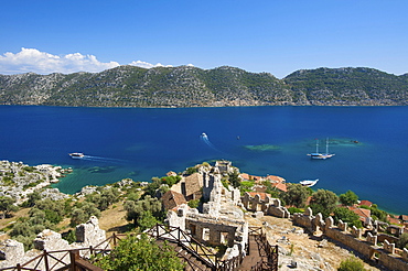 View from Kale fortress, Simena on Kekova island, Lycia, southern coast of Turkey, Western Asia