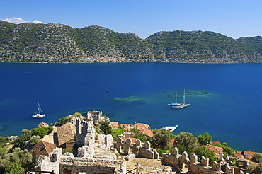 View from the Castle of Kale, Simena towards the island of Kekova, Lycia, southern coast of Turkey